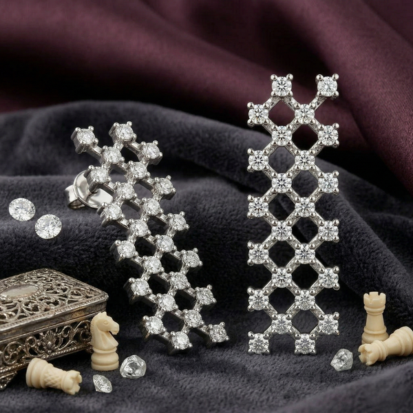 Lattice Spark Diamond Drop Earrings