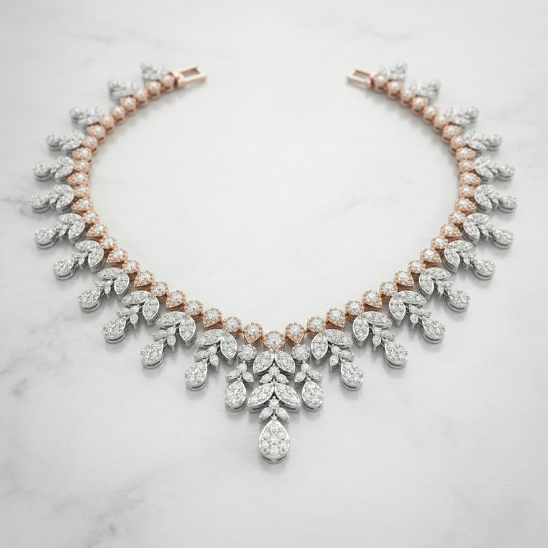 Elegant Two-Tone Diamond Cascade Necklace