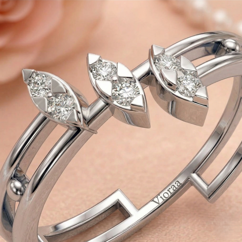 Triple Leaf Diamond Open Ring