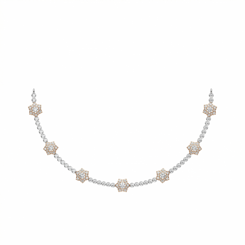 Floral Diamond Station Necklace in Rose Gold